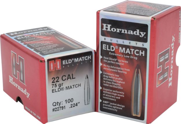 Picture of Hornady 22791 ELD Match  22 Cal .224 75 gr Extremely Low Drag Match 100 Per Box/ 25 Case