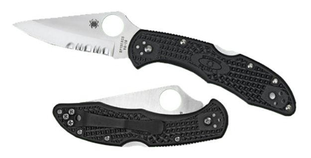 Picture of Spyderco C11SBK Delica 4  2.88" Folding Drop Point Serrated VG-10 SS Blade/Black  Textured FRN Handle Includes Pocket Clip