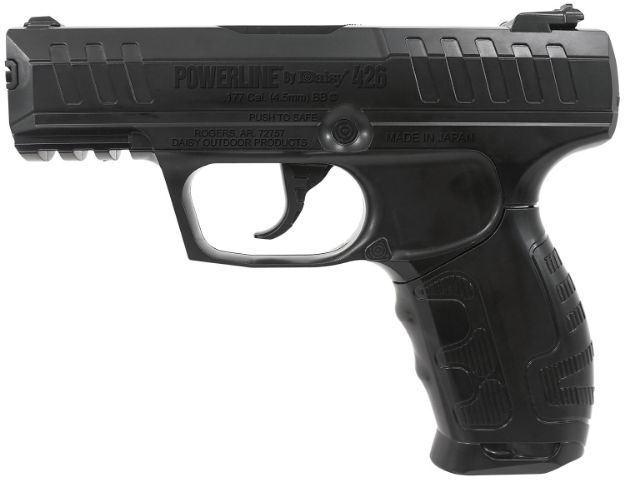 Picture of Daisy 426 Powerline Air Pistol CO2 177 Semi-Automatic 15 Shot Built-In BB Magazine, Smooth Bore Steel Barrel, Blade Front/Fixed Open Rear Sights, Molded Black Grip