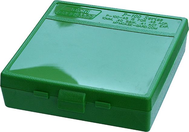 Picture of MTM Case-Gard P100910 Ammo Box Flip-Top Multi Caliber Green Polypropylene 100rd