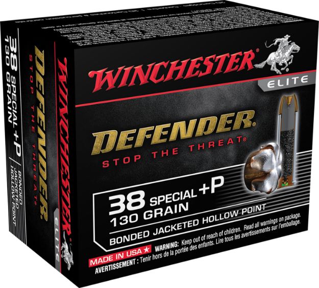 Picture of Winchester Ammo S38PDB Defender  38Special+P 130gr Bonded Jacket Hollow Point 20 Per Box/10 Case