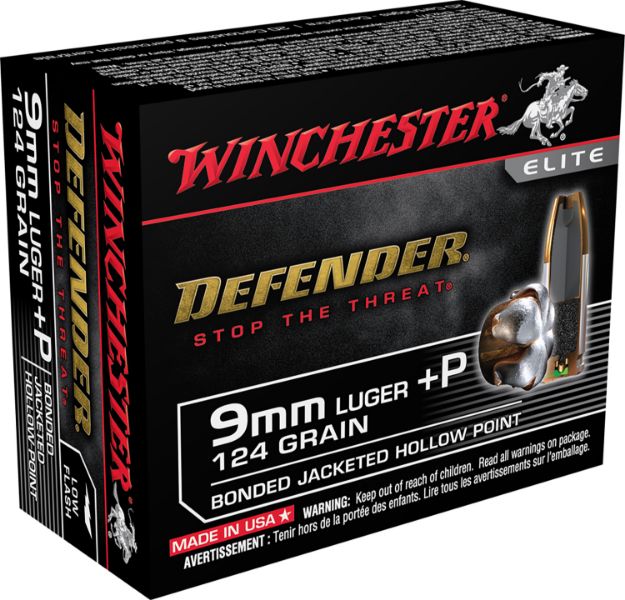 Picture of Winchester Ammo S9MMPDB Defender  9mmLuger+P 124gr Bonded Jacket Hollow Point 20 Per Box/10 Case