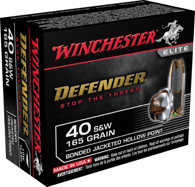 Picture of Winchester Ammo S40SWPDB Defender  40S&W 165gr Bonded Jacket Hollow Point 20 Per Box/10 Case