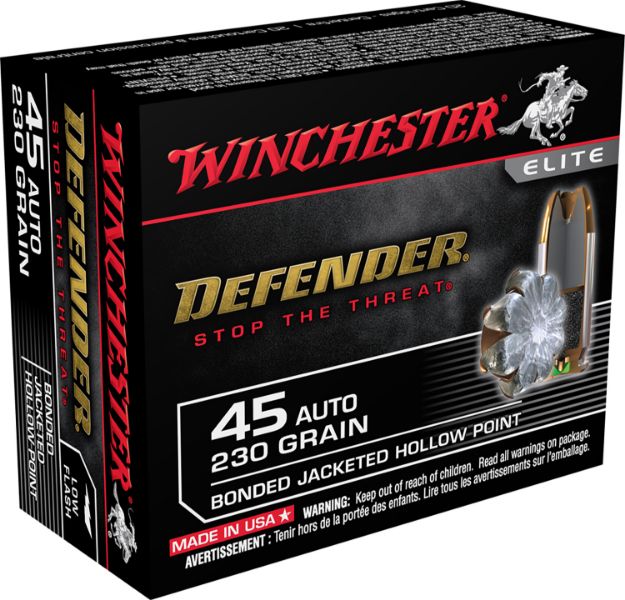 Picture of Winchester Ammo S45PDB Defender  45ACP 230gr Bonded Jacket Hollow Point 20 Per Box/10 Case