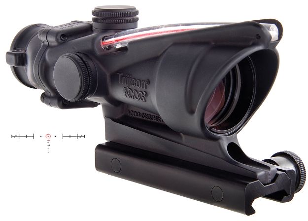 Picture of Trijicon 100220 ACOG  Black Hardcoat Anodized 4x32mm Illuminated Red Horseshoe w/ Red Dot 6.8 SPC Reticle