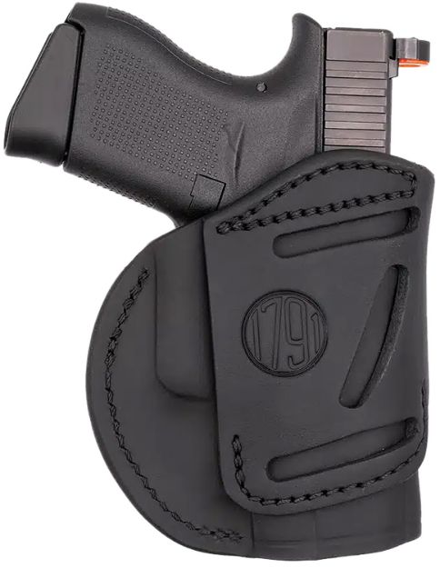 Picture of 1791 Gunleather 4WH3SBLL 4-Way  IWB/OWB Size 03 Stealth Black Leather Belt Clip Compatible w/Glock 26/Ruger LC9/S&W M&P Shield/2.0 9/40 Left Hand