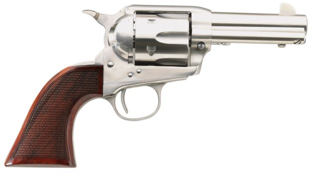 Picture of Taylors & Company 550818 Runnin Iron  45 Colt (LC) Caliber with 3.50"  Barrel, 6rd Capacity Cylinder, Overall Stainless Steel Finish & Checkered Walnut Grip