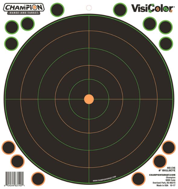 Picture of Champion Targets 46136 VisiColor  Self-Adhesive Paper Black/White 8" Bullseye 5 Pack