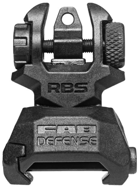 Picture of FAB Defense FXRBS Rear Back-Up Sight  for AR-15/ M16/ M4 Dual Aperture Low Folded Profile Spring-Locked Deployment Black Polymer & Metal