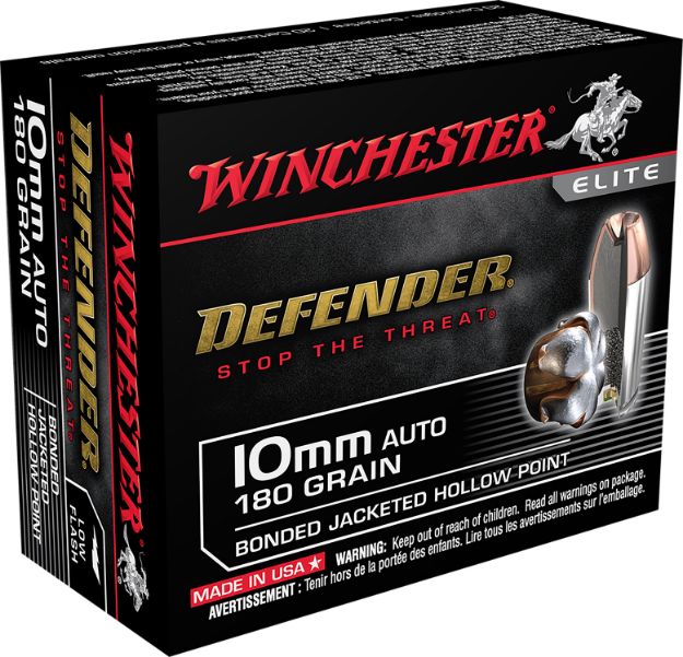 Picture of Winchester Ammo S10MMPDB Defender  10mmAuto 180gr Bonded Jacket Hollow Point 20 Per Box/10 Case