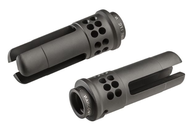 Picture of SureFire WARCOMP5561228 Warcomp QD Flash Hider 22 Cal (5.56mm) 1/2"-28 tpi, Open Tine 3-Prong, Ported Black Stainless Steel for AR/M4-Platform (SOCOM Suppressor Compatible)