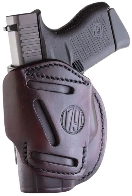 Picture of 1791 Gunleather 4WH2SBRR 4-Way  IWB/OWB Size 02 Signature Brown Leather Belt Clip Compatible w/Ruger LCP/S&W Bodyguard/Glock 42/43/43X  Right Hand