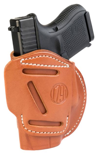 Picture of 1791 Gunleather 4WH3CBRR 4-Way  IWB/OWB Size 03 Classic Brown Leather Belt Clip Compatible w/Glock 26/Ruger LC9/S&W M&P Shield 2.0 9/40 Right Hand