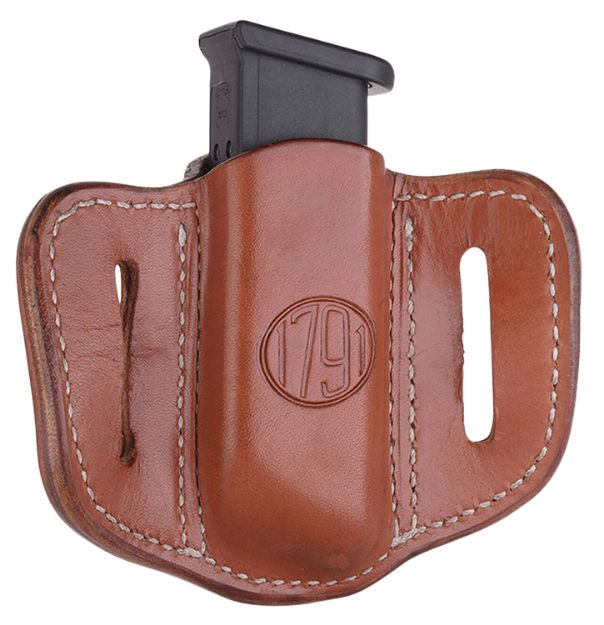 Picture of 1791 Gunleather MAG12CBRA MAG1.2 Single Mag Holster Classic Brown Leather Belt Slide Compatible w/ Double Stack Ambidextrous