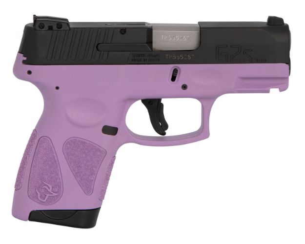 Picture of Taurus 1G2S931LP G2S  Compact Frame 9mm Luger 7+1 3.26" Matte Stainless Steel Barrel, Matte Black Serrated Alloy Steel Slide, Light Purple Polymer Frame w/Picatinny Rail & Polymer Grip, Right Hand