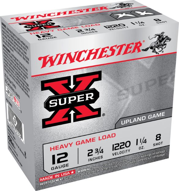 Picture of Winchester Ammo XU12SP8 Super X Heavy Game Load 12Gauge 2.75" 1 1/4oz 8Shot 25 Per Box/10 Case