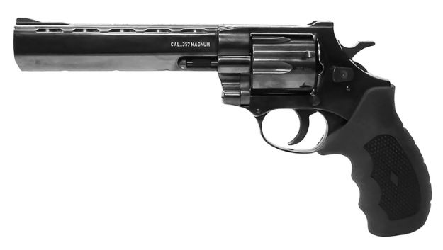 Picture of Weihrauch Guns 770134 Windicator  357 Mag 6rd 6" Blued Steel Barrel,  Cylinder & Frame, Ramp Front/Fixed Rear Sights, Exposed Hammer, Finger Grooved Black Rubber Grip