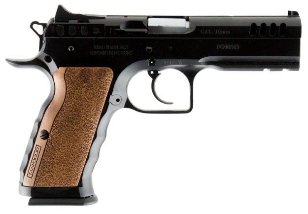 Picture of Tanfoglio IFG TFSTOCKI10 Defiant Stock I 10mm Auto Caliber with 4.50" Barrel, 13+1 Capacity, Overall Black Finish Steel, Picatinny Rail/Beavertail Frame, Serrated Slide & Wood Grip