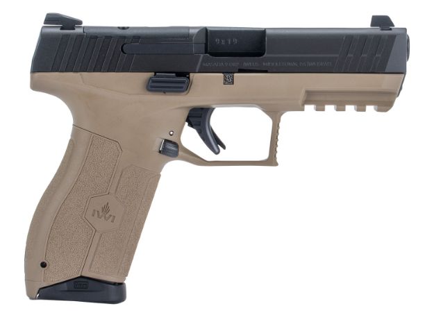 Picture of IWI US M9ORP10FD MASADA  9mm Luger 10+1 4.10" Black Button Rifled Steel Barrel/Black Optic Ready/Serrated Slide/Flat Dark Earth Polymer Frame w/Picatinny Rail/FDE Polymer Grips Ambidextrous