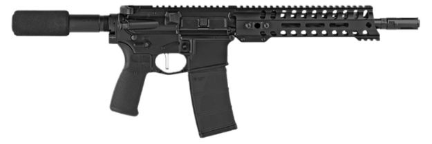 Picture of Patriot Ordnance Factory 01801 Minuteman Direct Impingement 5.56x45mm NATO 30+1 10.50", Black, Buffer Tube Stock, Textured Polymer Grip, 3 Prong Flash Hider