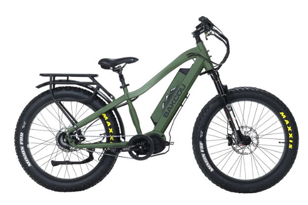 Picture of Bakcou E-bikes B-MJ-MG-B25 Mule Jager Matte Army Green 18" w/Stand Over Height of 29.50" Frame, Rohloff E-14 (500/14) Speed Hub Bafang M620 Ultra Motor, 35+ mph Speed