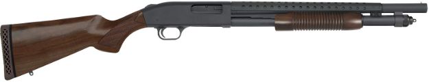 Picture of Mossberg 52151 590 Retrograde Persuader 12 Gauge 6+1 3" 18.50" Heat Shield Barrel, Dual Extractors, Matte Blued Metal Finish, Corncob Forend, Walnut Stock w/Checkered Grip