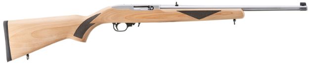 Picture of Ruger 41275 10/22 75th Anniversary Sporter 22 LR 10+1 18.50" Satin Stainless Steel Barrel & Receiver, Natural Wood w/Black Checkering Fixed Stock, Scope Base Adapter