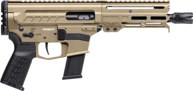 Picture of CMMG 45A4C0FCT Dissent MKG 45 ACP 13+1 6.50" Black Nitride Medium Taper Threaded Barrel, CMMG 5.5" M-LOK Handguards, Coyote Tan Cerakote Aluminum Picatinny Rail Receiver, CMMG Zeroed Grips