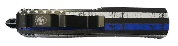 Picture of Templar Knife MBTB331 Back The Blue Gen II Slim 3.50" OTF Tanto Plain Black 440C SS Blade Blue/White/Black Zinc Aluminum Alloy Handle Features Glass Breaker/Pocket Clip