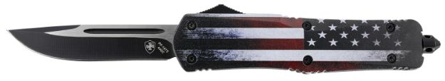 Picture of Templar Knife LUS331 US Flag Gen II Large 3.50" OTF Drop Point Plain Black Oxide Stonewashed 440C SS Blade/ 5.25" US Flag Aluminum Handle Features Glass Breaker Includes Pocket Clip/Sheath