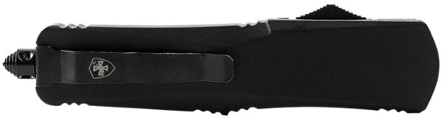 Picture of Templar Knife SBR431 Black Rubber Gen II Small 2.25" OTF Dagger Part Serrated Black 440C SS Blade Black Rubber Coated Aluminum Handle Features Glass Breaker/Pocket Clip