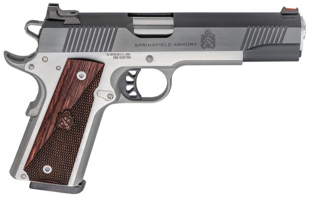 Picture of Springfield Armory PX9121L 1911 Ronin 10mm Auto 8+1, 5" Stainless Match Grade Steel Barrel, Blued Serrated Carbon Steel Slide, Stainless Steel Steel Frame w/Beavertail, Crossed Cannon Wood Grip