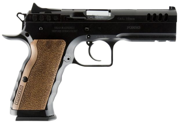 Picture of Tanfoglio IFG TF-STOCKI-40SF Defiant Stock I 40 S&W Caliber with 4.50" Barrel, 12+1 Capacity, Overall Black Finish Steel, Picatinny Rail/Beavertail Short Frame, Serrated Slide & Wood Grip