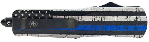 Picture of Templar Knife MBTB131 Back The Blue Gen II Slim 3.50" OTF Dagger Plain Black 440C SS Blade Blue/White/Black Zinc Aluminum Alloy Handle Features Glass Breaker/Pocket Clip