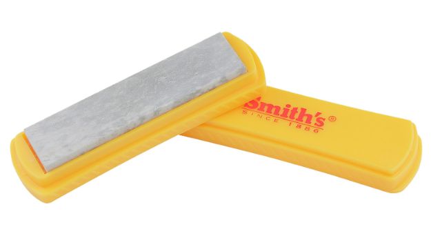 Picture of Smiths Products 50556 Arkansas Sharpening Stone Hand Held 4" Ceramic Stone Sharpener Plastic Handle White/Yellow