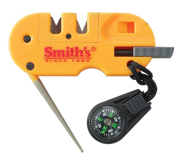 Picture of Smiths Products 50364 Pocket Pal X2 Sharpener and Outdoor Tool Hand Held Fine/Medium/Coarse Carbide, Ceramic, Diamond Sharpener Plastic Handle Yellow