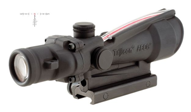 Picture of Trijicon 100154 ACOG  Black Hardcoat Anodized 3.5x35mm Illuminated Red Horseshoe .308/7.62 BDC Reticle