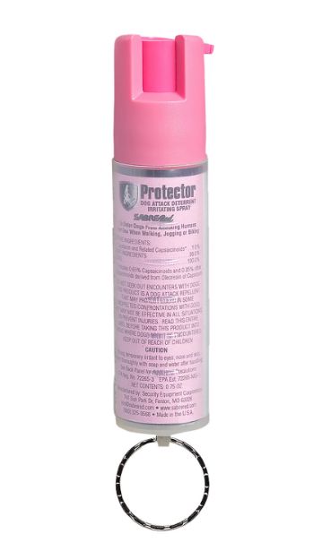 Picture of Sabre SRPNBCPKR02 Dog Spray  Capsaicin Range 12 ft 0.75 oz Pink Includes Key Ring