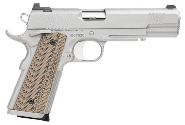 Picture of Dan Wesson 01815 Specialist  10mm Auto Caliber with 5" Barrel, 8+1 Capacity, Overall Stainless Steel Finish, Picatinny Rail & Beavertail Frame, Serrated Bead Blasted Slide & Black/Brown G10 Grip