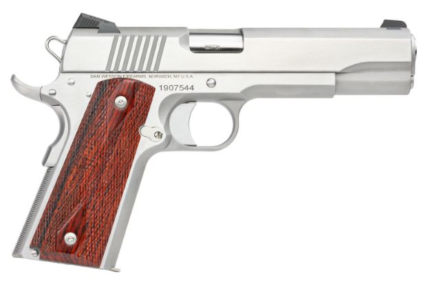 Picture of Dan Wesson 01889 Razorback  10mm Auto Caliber with 5" Match Grade Barrel, 8+1 Capacity, Overall Stainless Steel Finish, Beavertail Frame, Serrated Brushed Slide & Cocobolo Grip