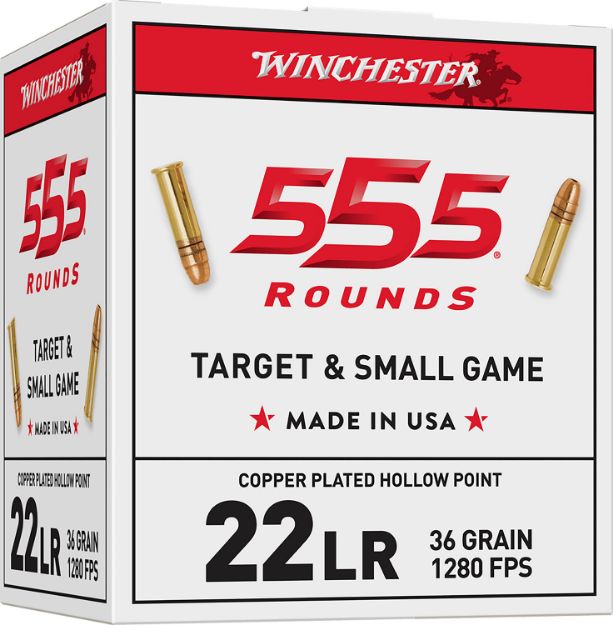 Picture of Winchester Ammo 22LR555HP USA  22LR 36gr Copper Plated Hollow Point 555 Per Box/10 Case *Bulk