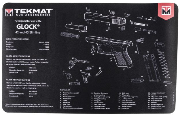 Picture of TekMat TEKR17GLOCK4243 Glock 42/43 Cleaning Mat Glock 42/43 Parts Diagram 11" x 17"