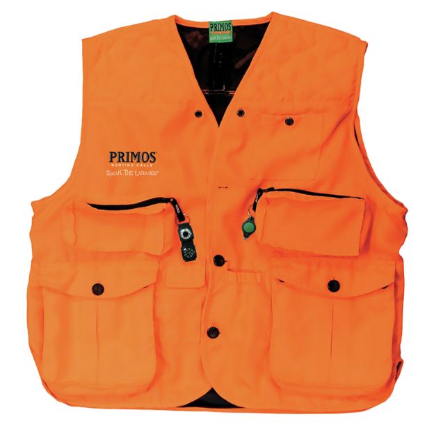 Picture of Primos 65704 Gunhunter's Hunting Vest 2XL Blaze Orange Features Compass & LED Light