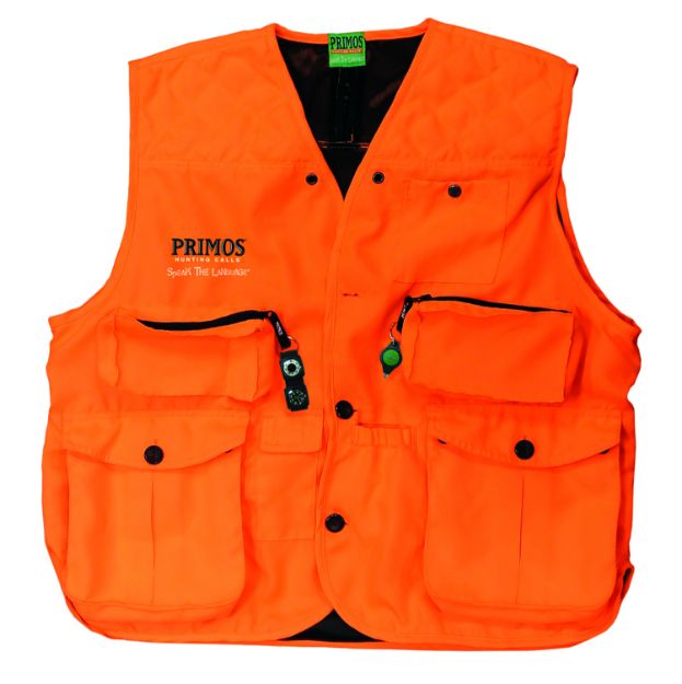 Picture of Primos 65703 Gunhunter's Hunting Vest XL Blaze Orange Features Compass & LED Light