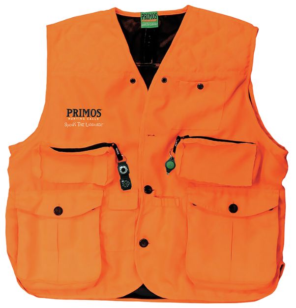 Picture of Primos 65701 Gunhunter's Hunting Vest Medium Blaze Orange Features Compass & LED Light