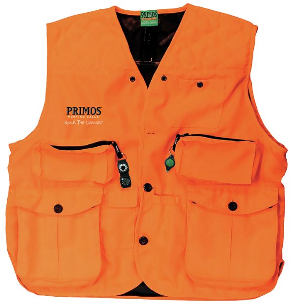 Picture of Primos 65705 Gunhunter's Hunting Vest 3XL Blaze Orange Features Compass & LED Light