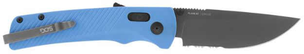 Picture of S.O.G SOG11180441 Flash AT 3.45" Folding Part Serrated TiNi Cryo D2 Steel Blade/ Civic Cyan GRN Handle Includes Pocket Clip