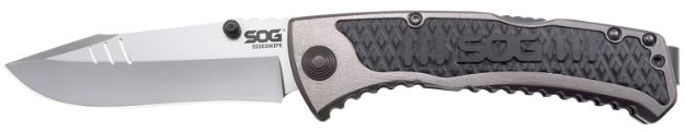 Picture of S.O.G SOG-SW1011-C Sideswipe  3.40" Folding Clip Point Plain Bead Blasted 7Cr15MoV SS Blade Gray Anodized Aluminum/G10 Handle Includes Belt Clip