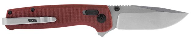 Picture of S.O.G SOGTM1023BX Terminus XR 2.95" Folding Clip Point Plain Stonewashed D2 Steel Blade Crimson Textured G10 Handle Features Box Packaging Includes Pocket Clip