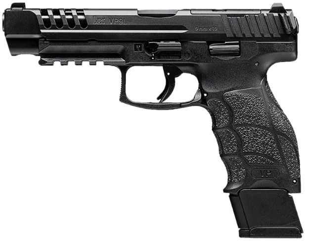 Picture of HK 81001156 VP9L  9mm Luger 20+1 5" Black Polygonal Rifled Barrel, Long/Lightening Cuts/Optic Cut Steel Slide, Polymer Frame w/Picatinny Rail, Black Interchangeable Backstrap Grip